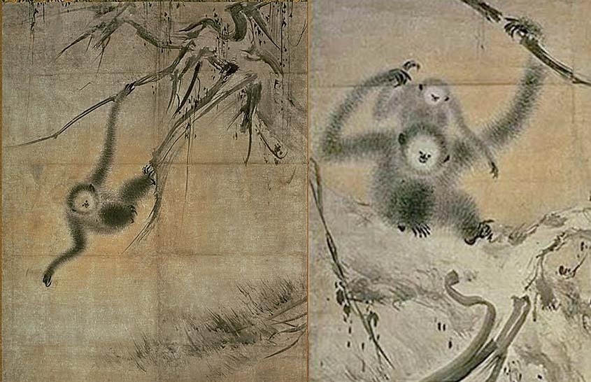 元初の禅僧 牧谿「楊柳観音 鷺 猿 三幅対」紙本 工芸 共箱 蜀